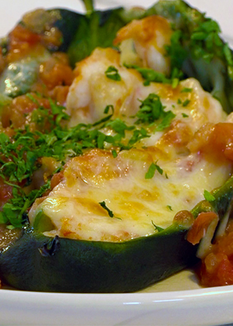 chiles rellenos con camarones y queso gratinados al gratín