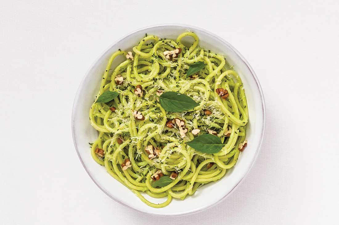 Espagueti con salsa de cilantro