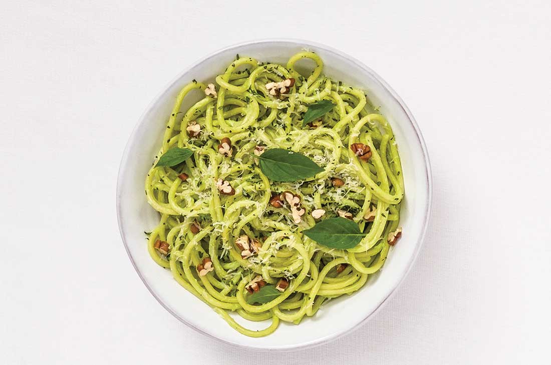 Espagueti con salsa de cilantro