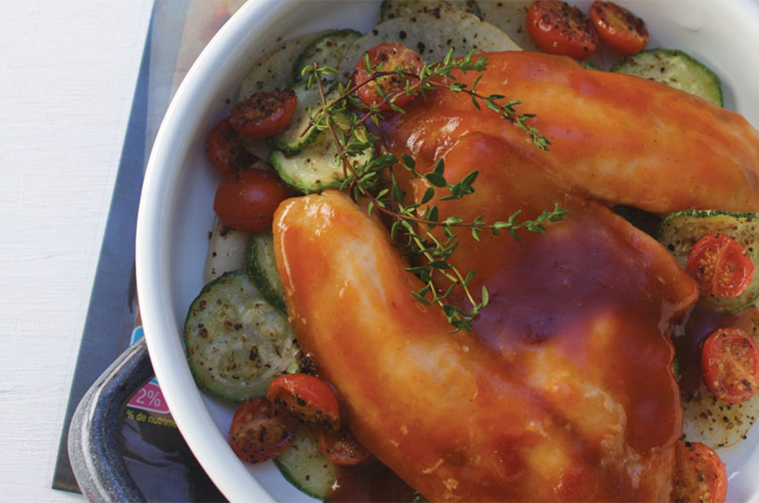 Filete de pescado empapelado con BBQ y verduras rostizadas