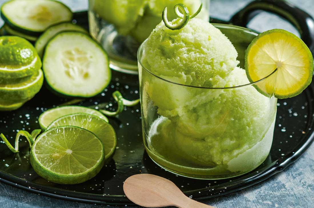 Nieve de pepino, menta y limón