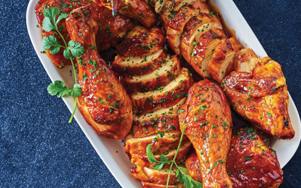 Pollo marinado con mostaza, miel y soya al horno