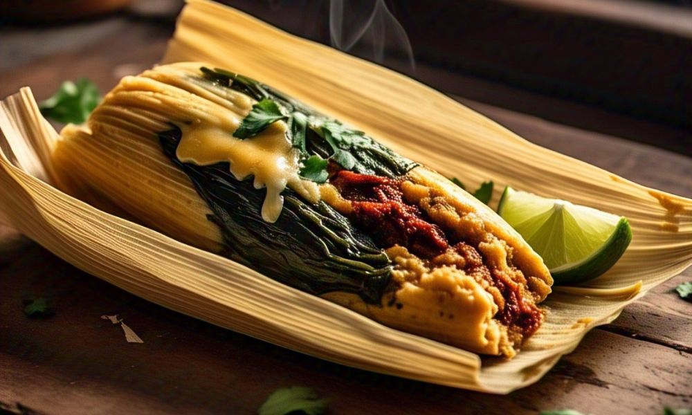 Tamales de rajas con queso en hoja de maíz