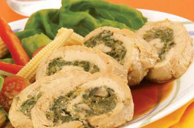 Rollos de pollo rellenos de espinaca