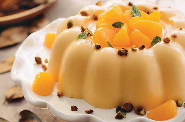 gelatina cremosa de mandarina y pistache