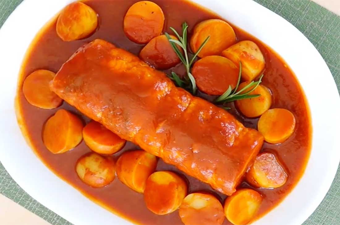 Lomo de cerdo relleno de verduras