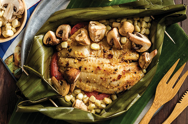 Cómo preparar Envuelto de pescado tilapia con champiñones y elote