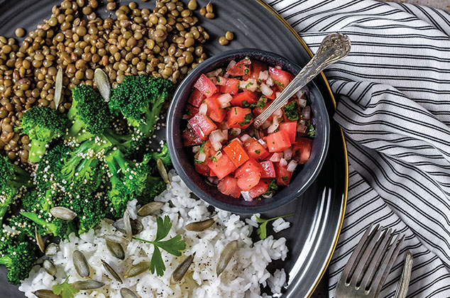 Ensalada de arroz y lentejas