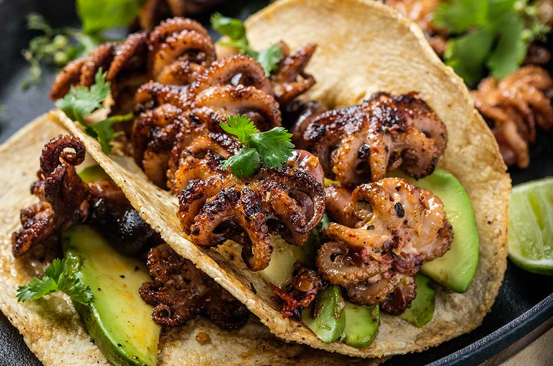 Receta de Tacos de pulpo zarandeado en sartén