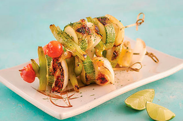 Receta de Brochetas de pollo con calabacitas y ejotes