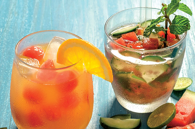 Bebidas refrescantes de sandía y naranja y mojito de sandía - Recetas de bebidas