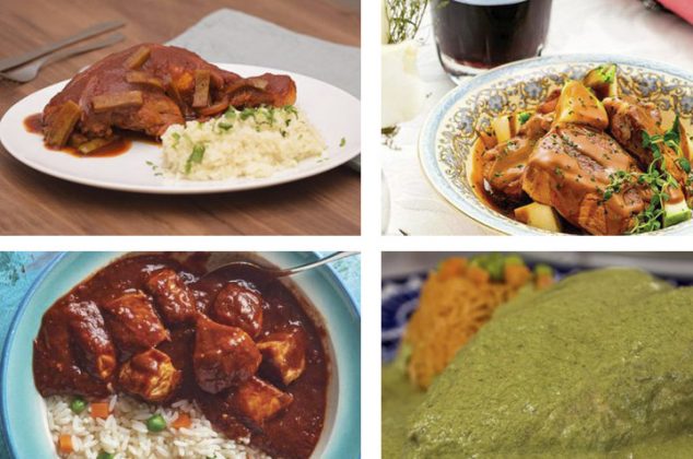 4 platillos de pollo y cerdo con pipián