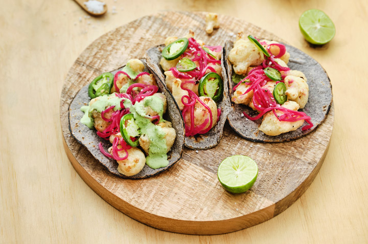 tacos de coliflor estilo Baja
