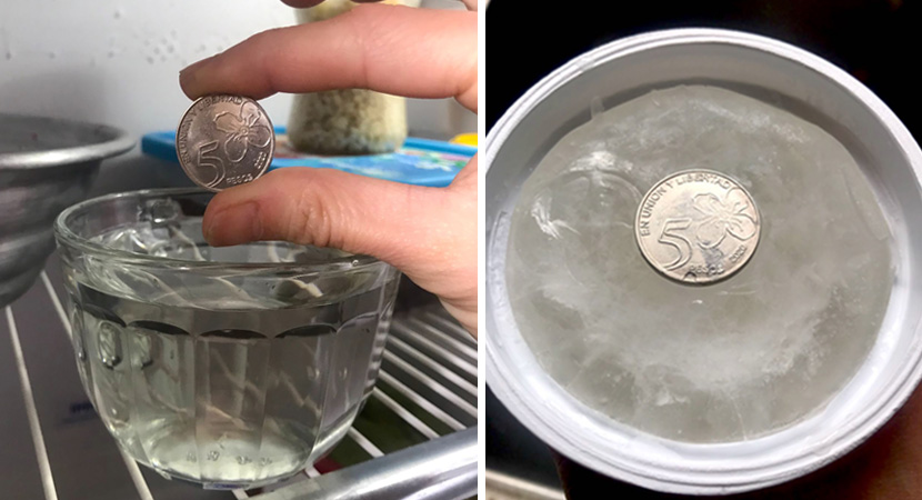 colocar una moneda en el refrigerador