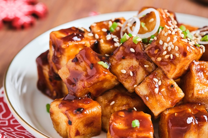 tofu glaseado con bbq