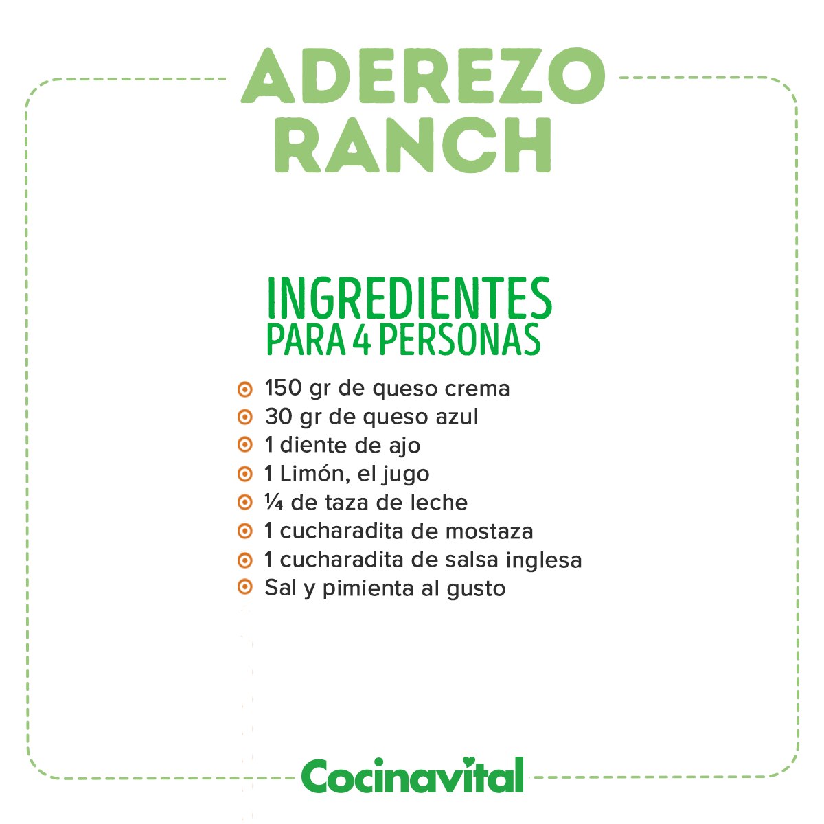 Ingredientes para el aderezo ranch 