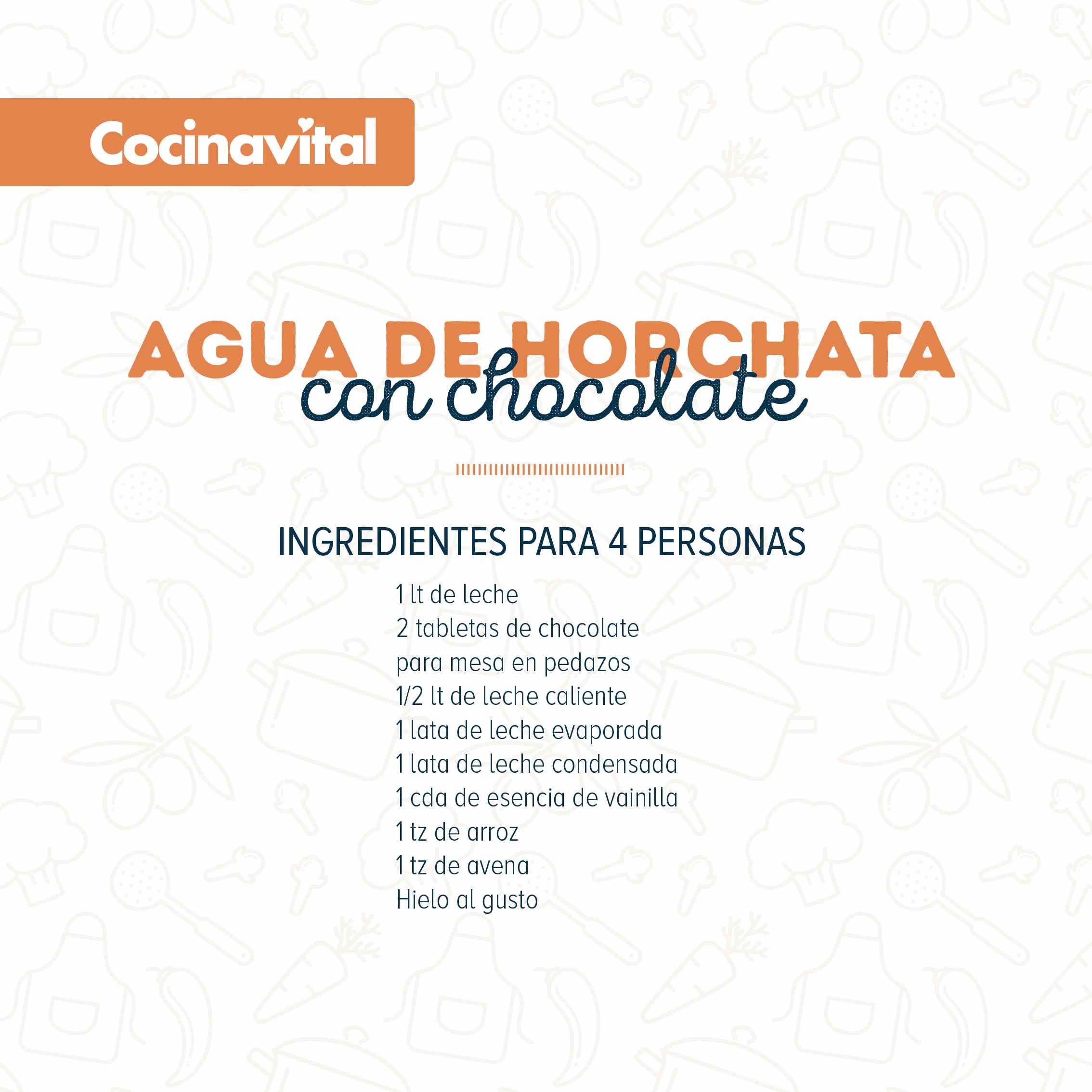 Ingredientes del agua de horchata con chocolate
