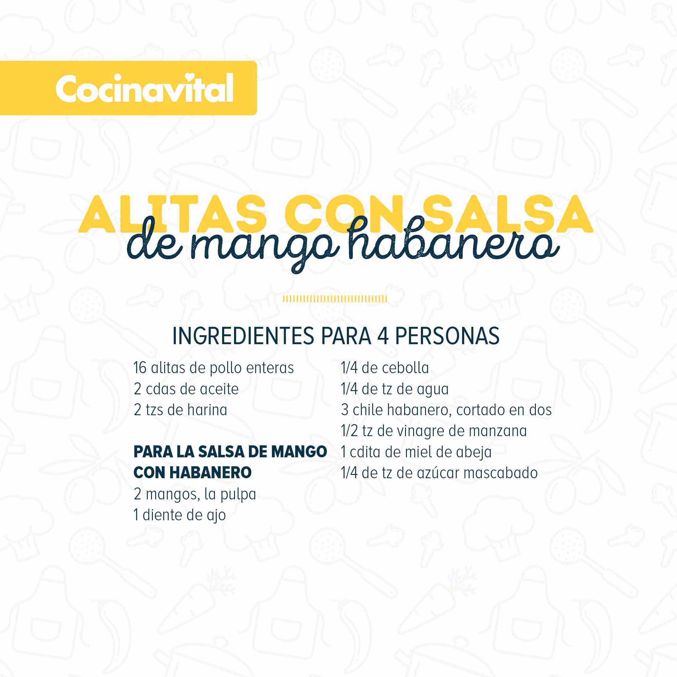 Ingredientes alitas con salsa de mango habanero