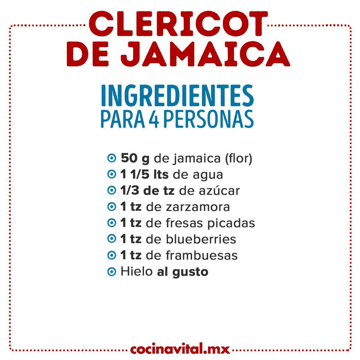 Ingredientes Clericot de Jamaica