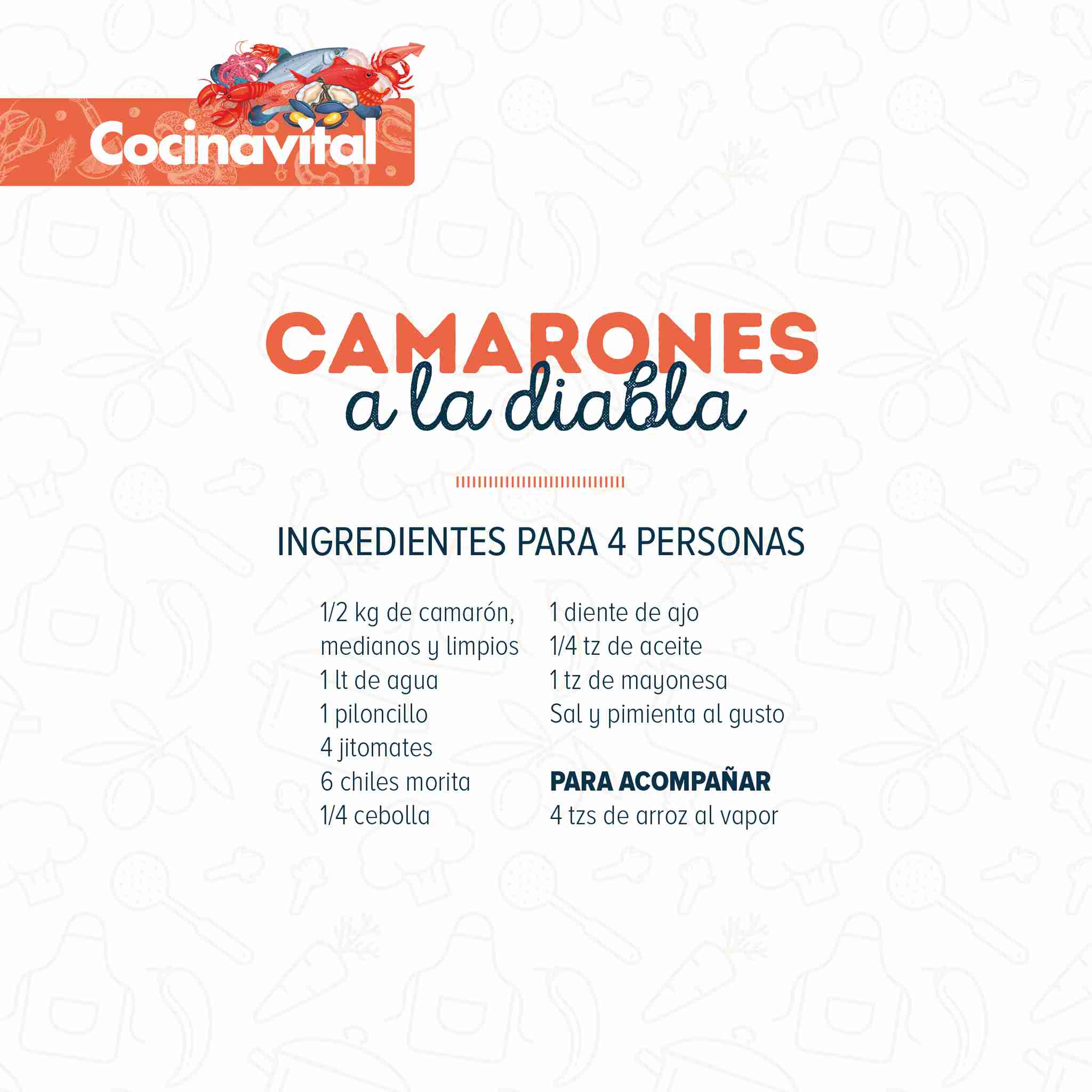 Ingredientes Camarones a la diabla