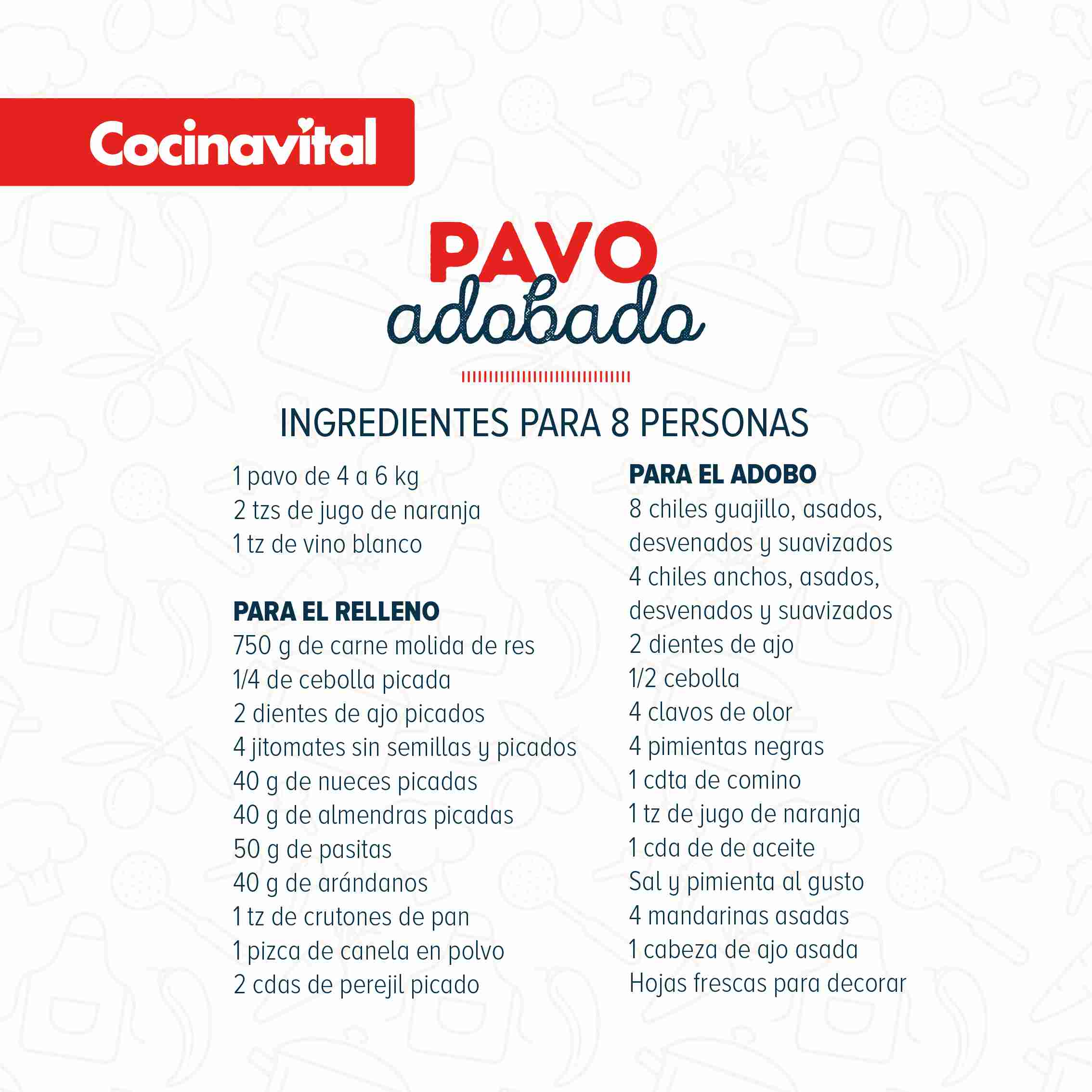 Ingredientes del pavo adobado al horno