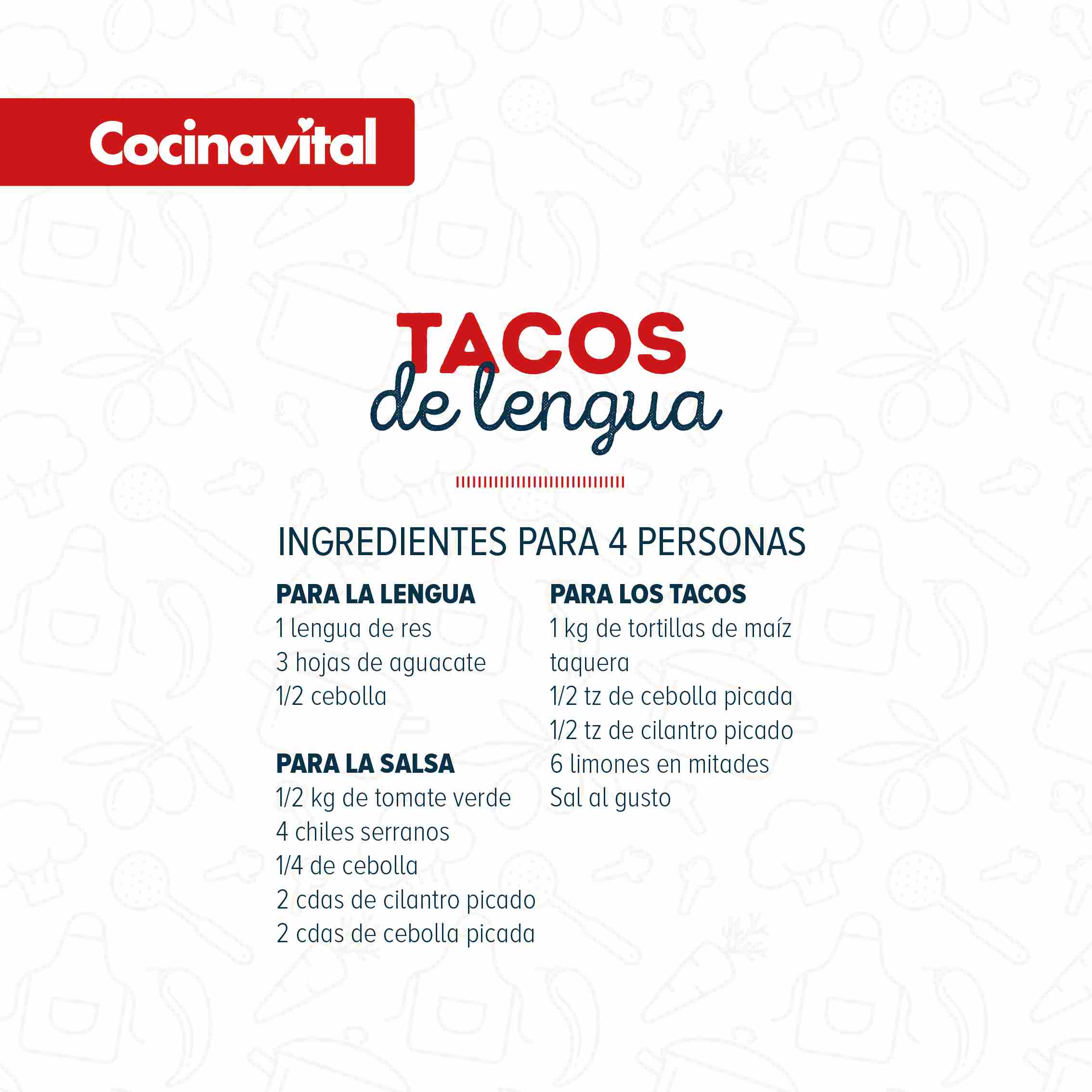 Ingredientes Tacos de lengua