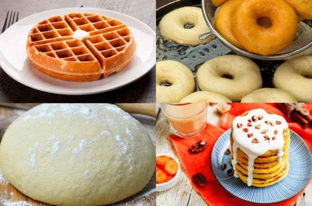 4 recetas de masas caseras de pizza, waffles, donas y hot cakes
