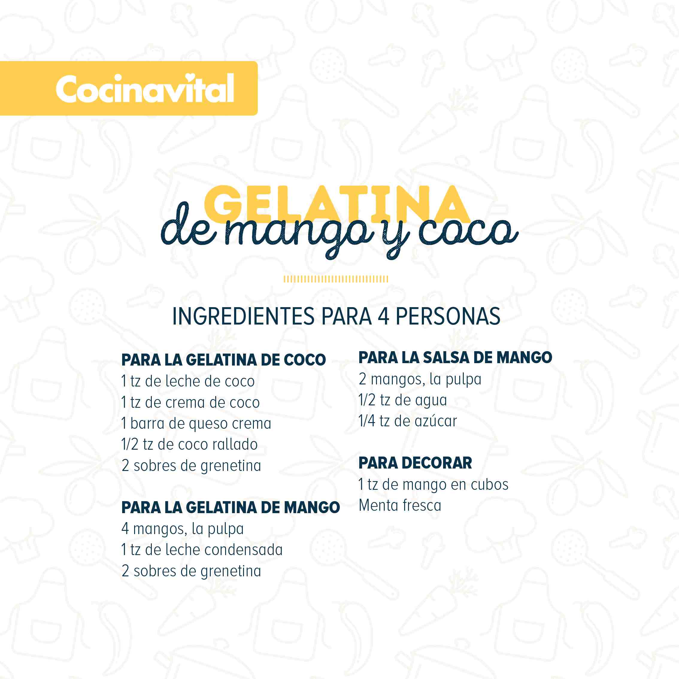 Ingredientes Gelatina de mango y coco