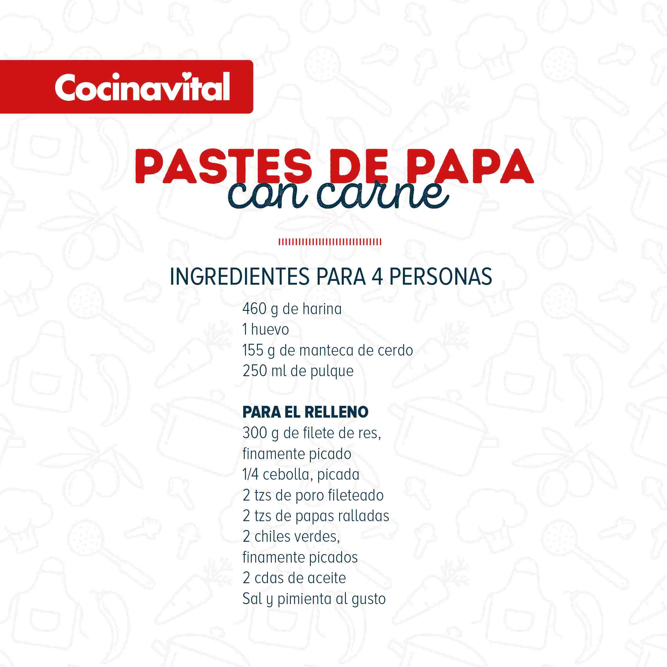 Ingredientes Pastes de papa con carne