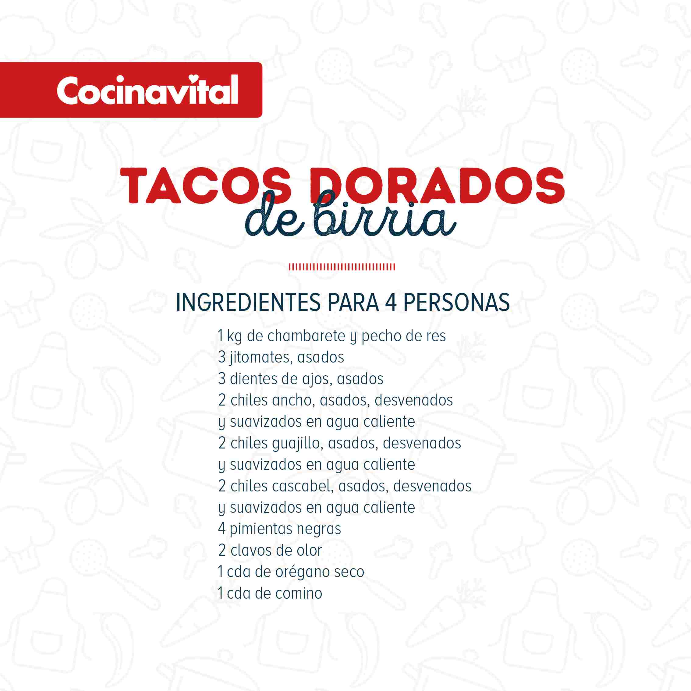 Ingredientes Tacos de birria