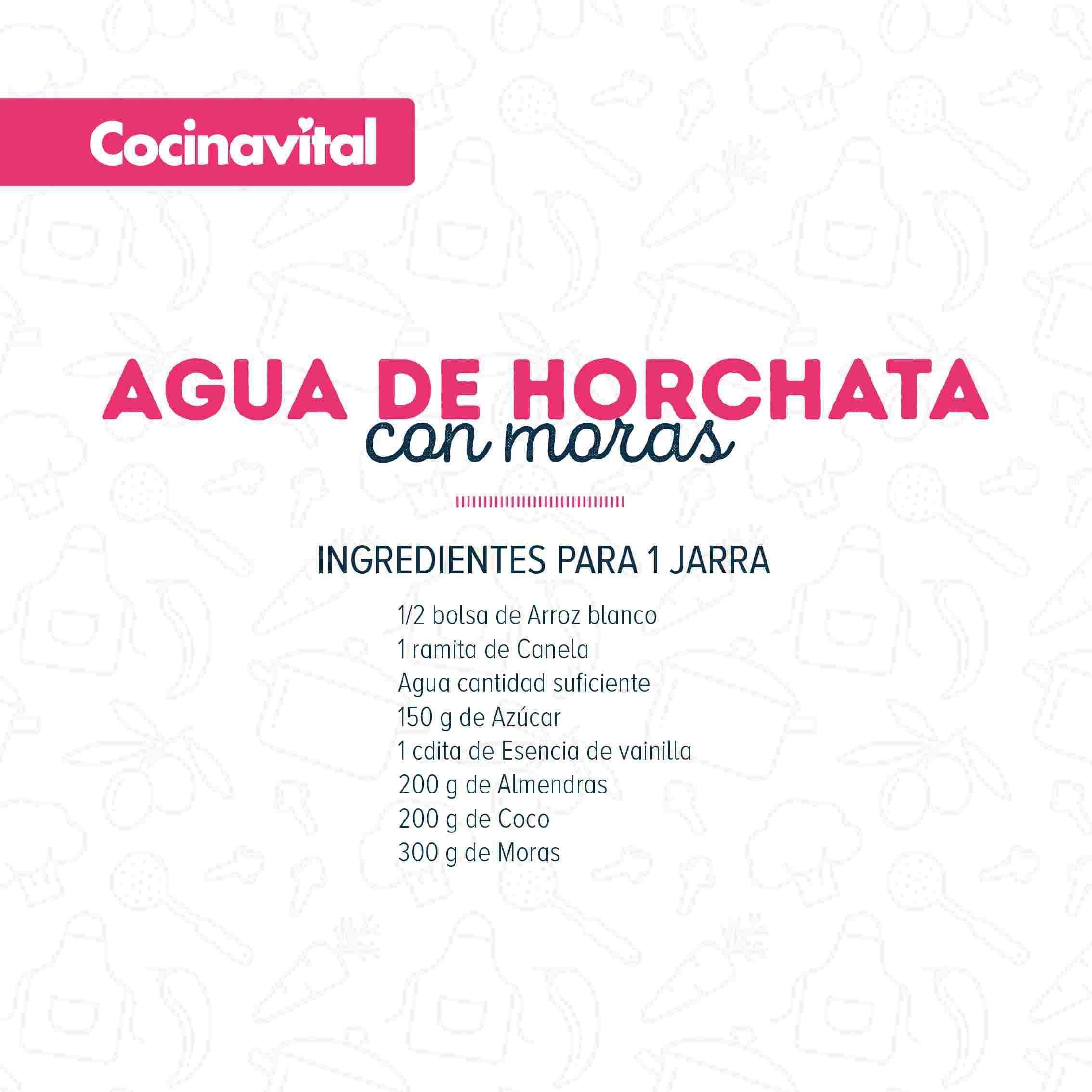 Ingredientes Agua de horchata con moras