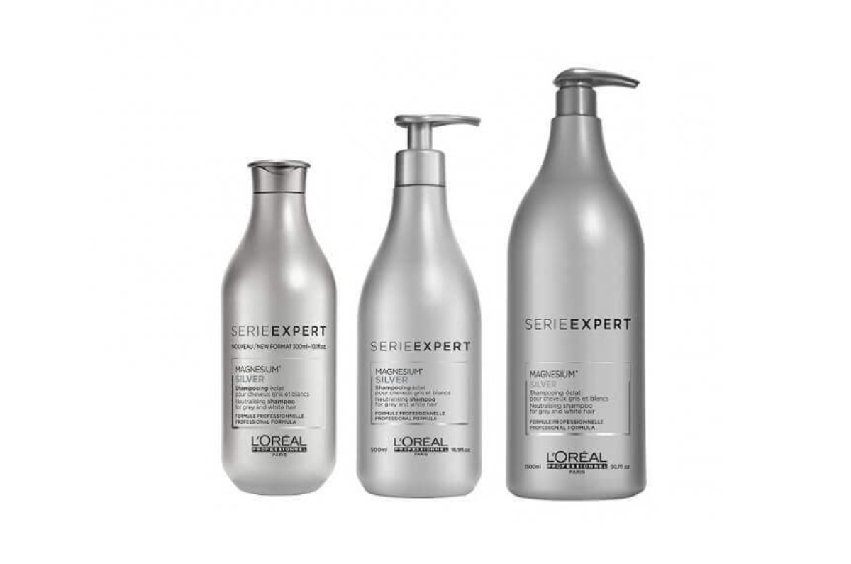 Shampoo Silver de L’Oréal Professionnel: Ideal para cabello con canas, tonos grises o platinados. Elimina los tonos amarillentos no deseados y brinda luminosidad y cosmeticidad al cabello.