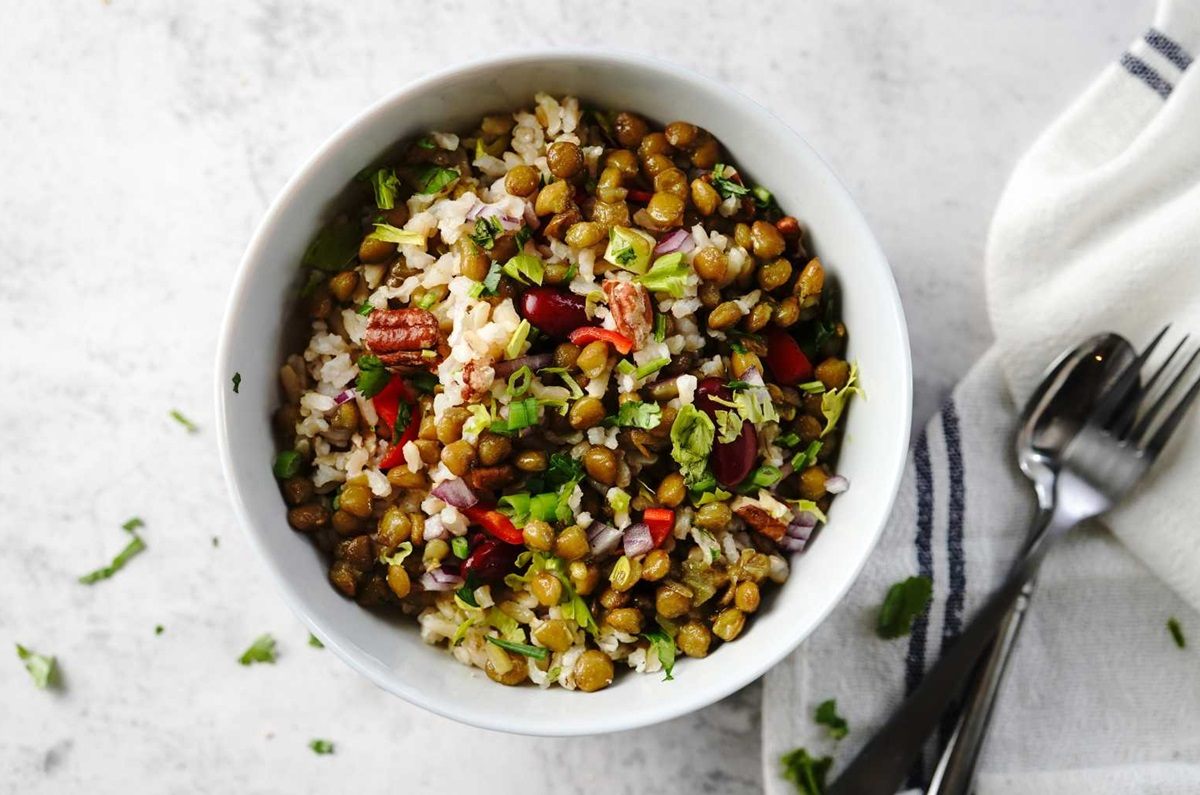 Ensalada de arroz y lentejas
