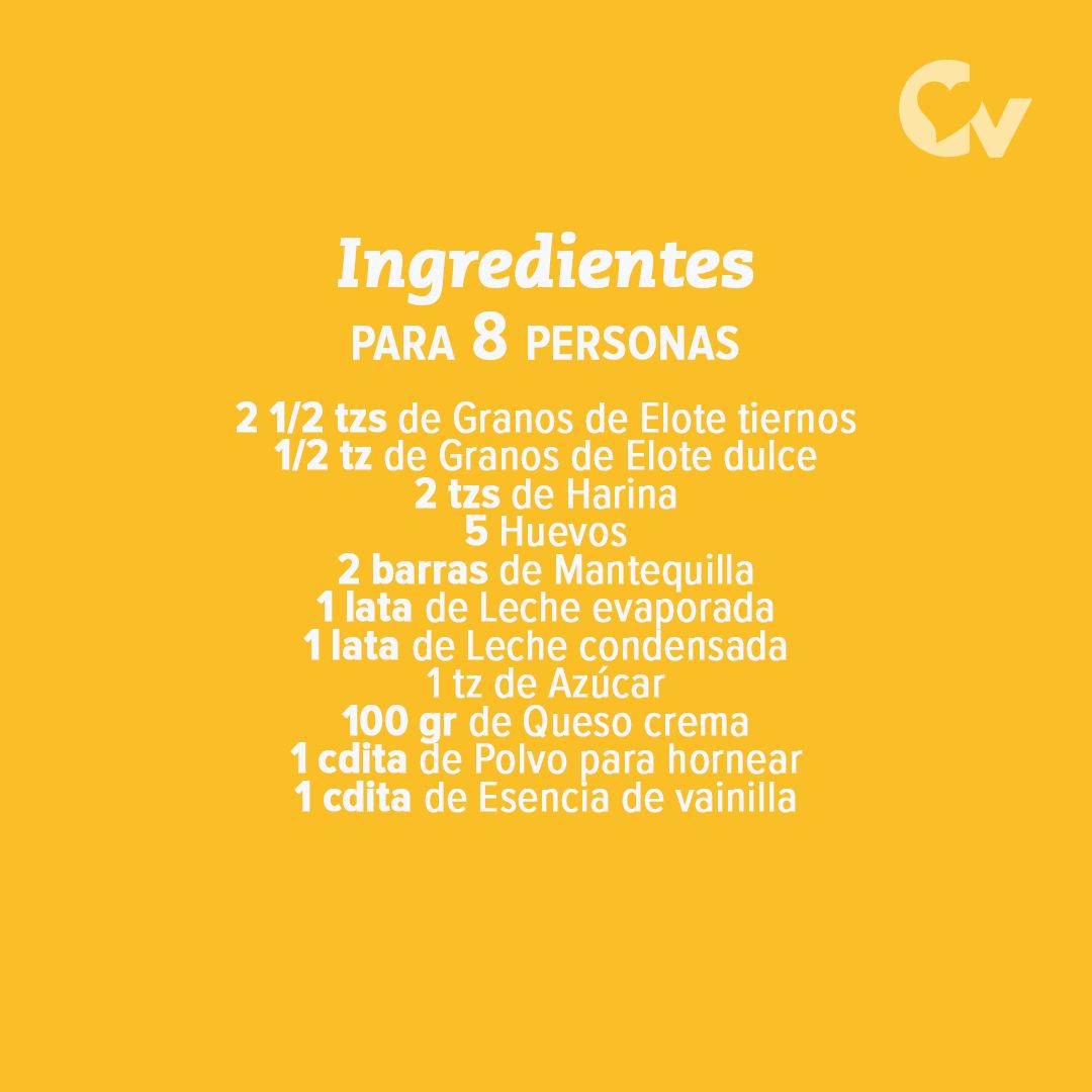 Ingredentes Pan de elote