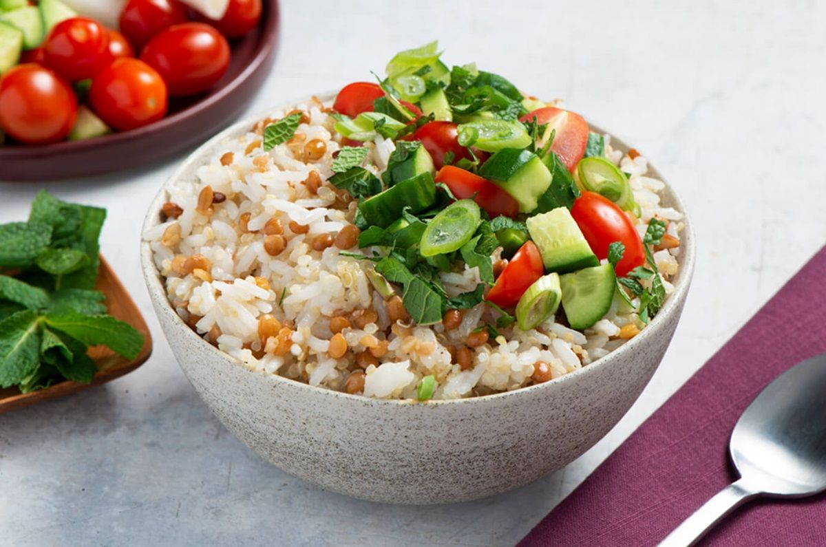 Ensalada de arroz y lentejas