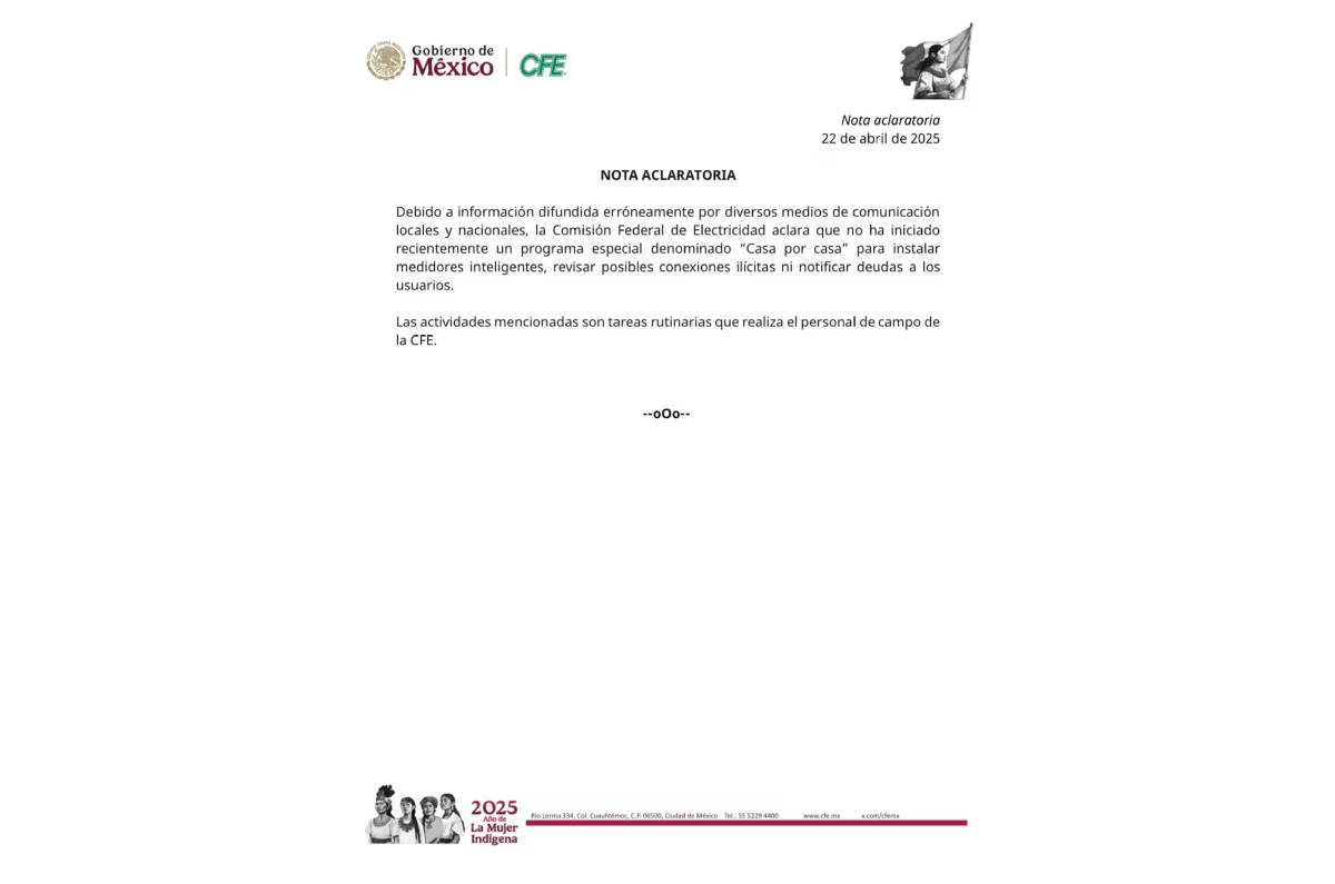 comunicado de la CFE sobre operativo 