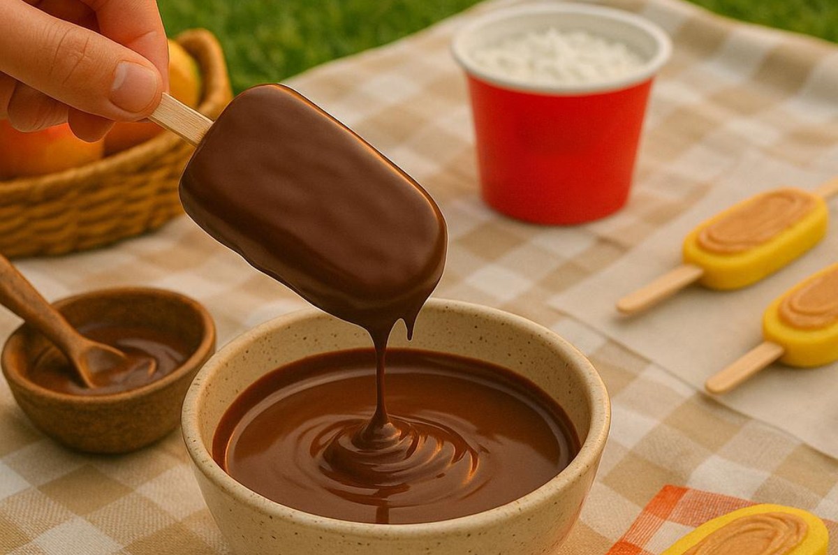 Receta de mangos con cottage griego cubiertos de chocolate