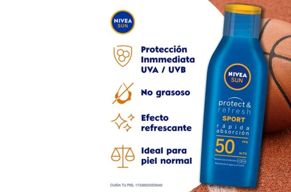 NIVEA SUN Protect & Refresh Sport en loción brinda una protección inmediata FPS50+ contra los rayos UVA/UVB protege tu piel