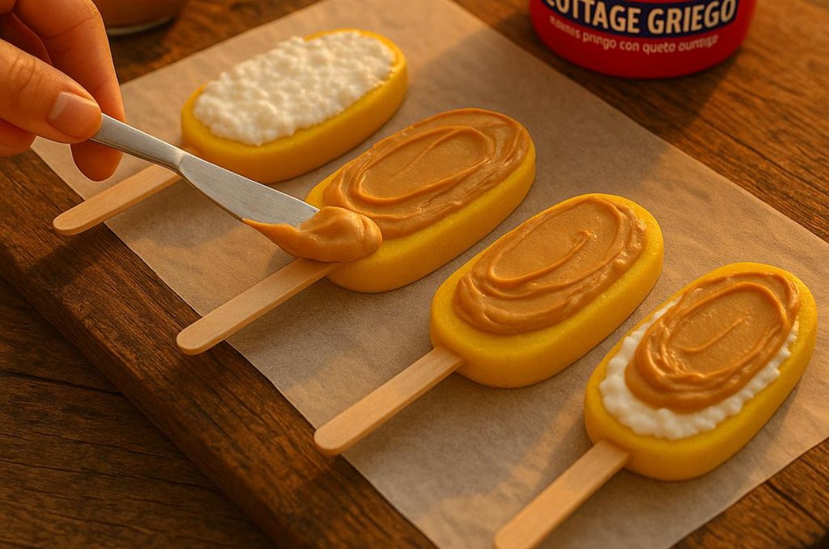 Receta de mangos con cottage griego cubiertos de chocolate