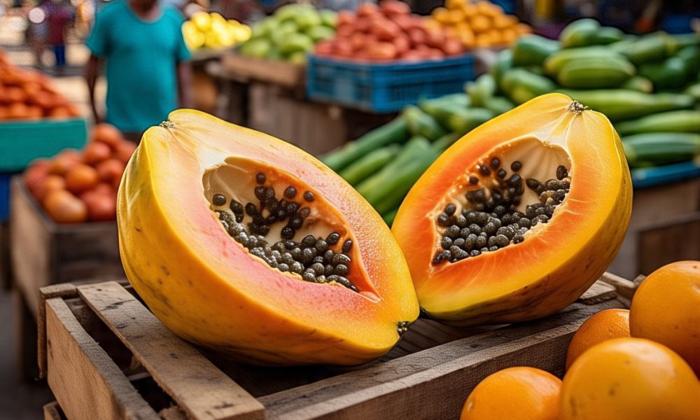 Papaya partida a la mitad