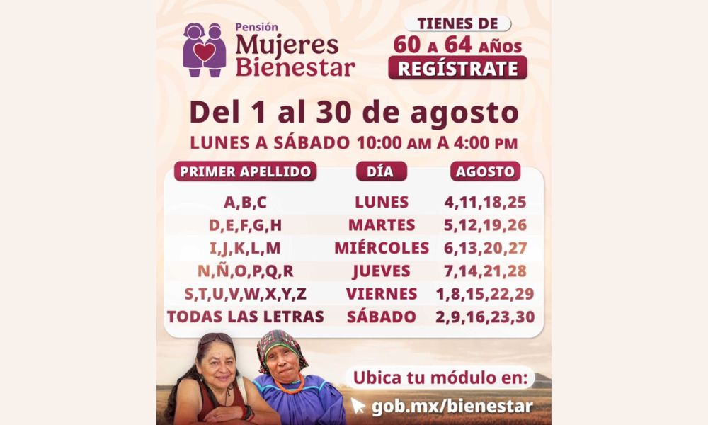 Pensión Mujeres Bienestar calendario de registro