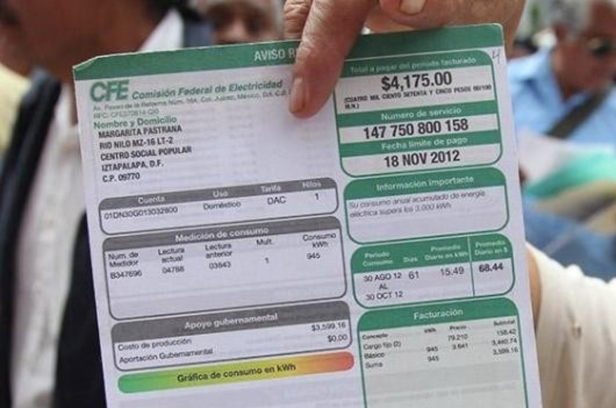 recibo de luz con tarifa preferencial de la CFE