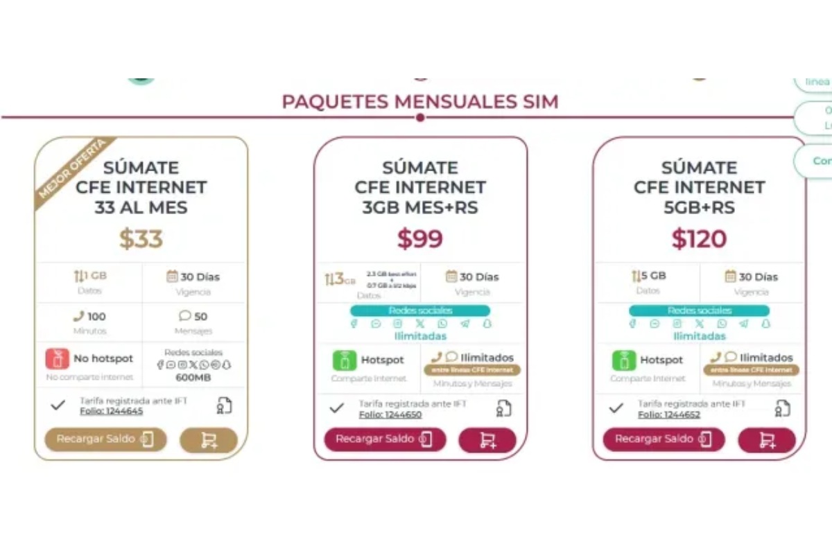 paquetes de internet CFE precios