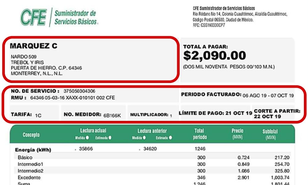 Recibo de luz datos