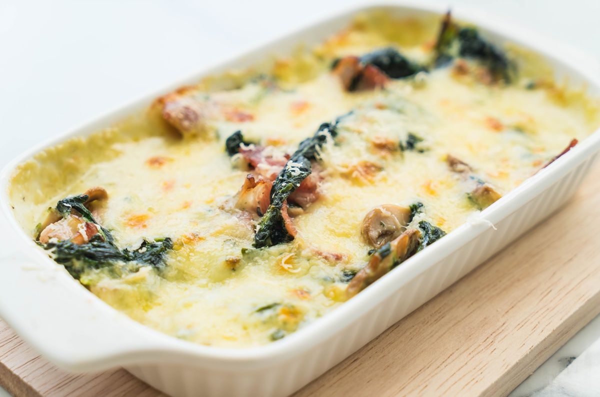 Pastel de papa con espinacas y queso