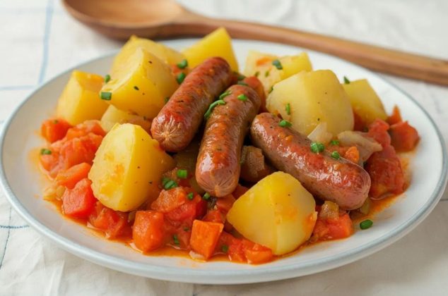 Receta de salchichas con papas asadas en sartén ¡En 20 minutos!