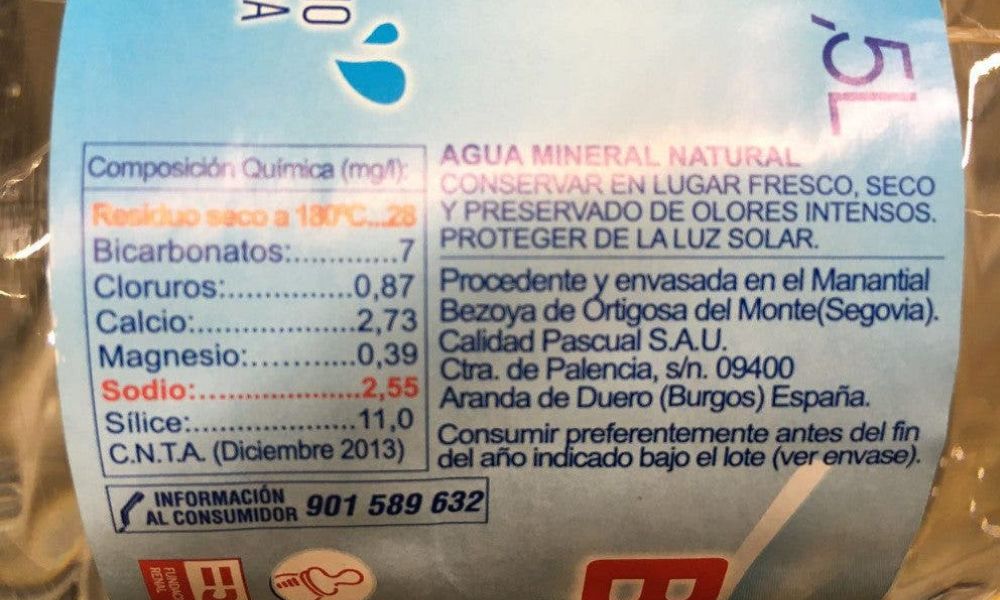 Agua embotellada etiqueta
