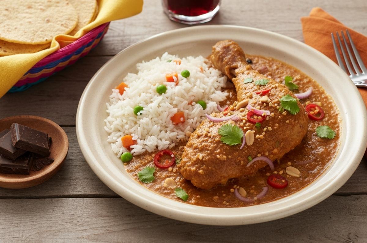 Pollo en adobo de cacahuate