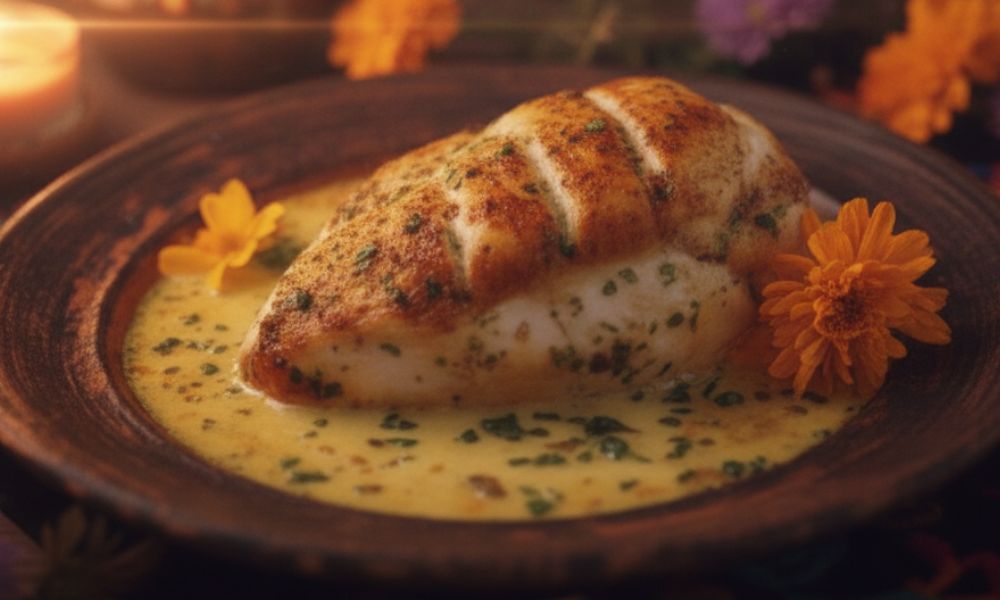 Receta de pechugas rellenas con salsa de cempasúchil