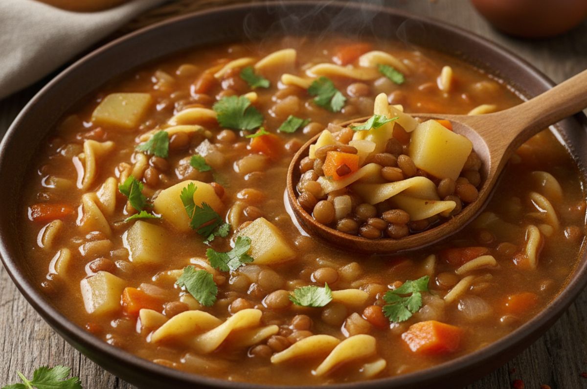 Sopa de lentejas con fideos